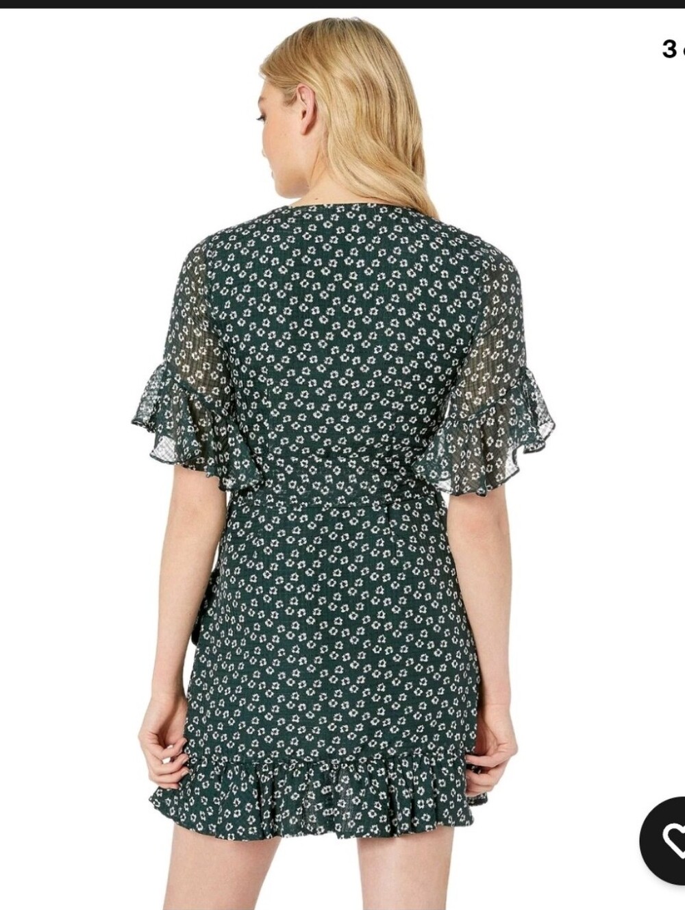 1.State Flounce Mini Wrap Dress Green White Flower Etching Short Sleeve Size 0 - Picture 2 of 11